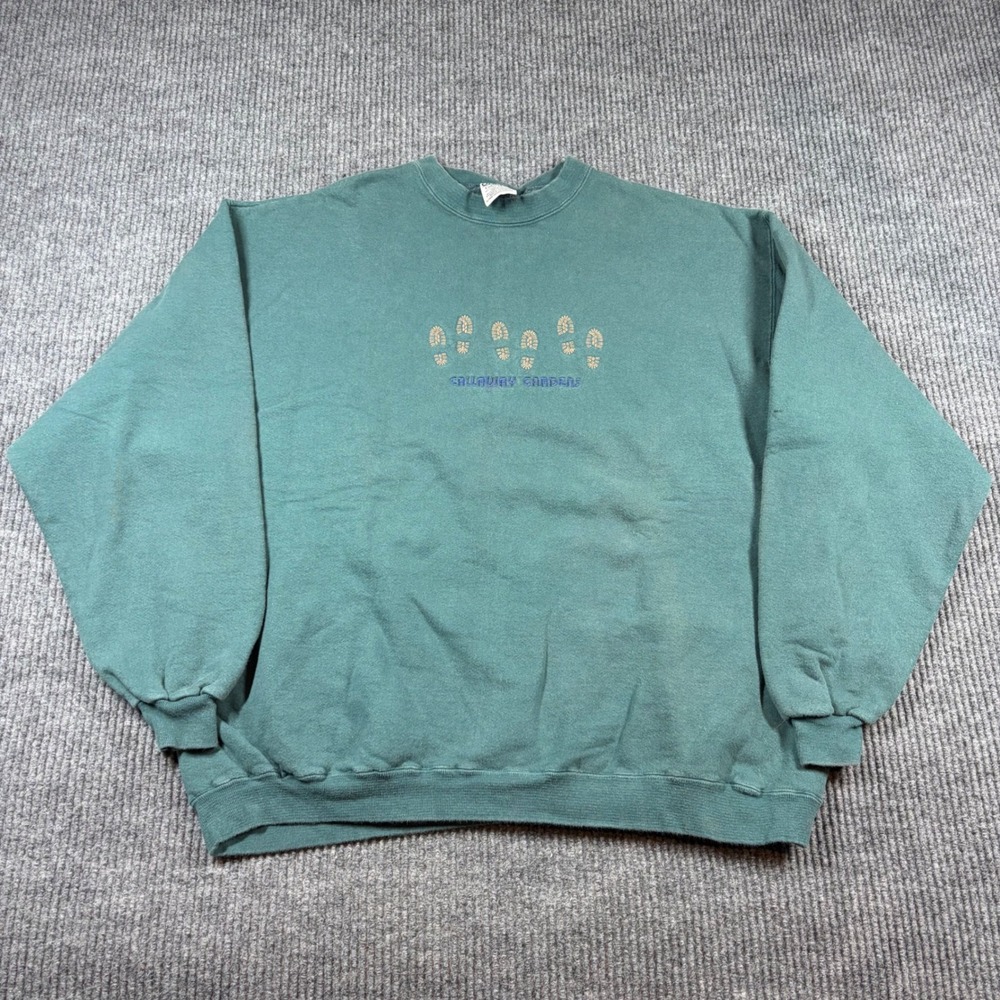 Vintage Oneita Sweatshirt Men's XL Callaway Gardens Green Footprints Made in USA